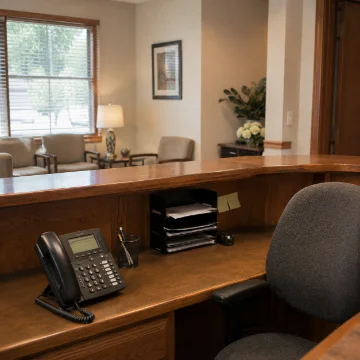 Dental office front desk with a phone